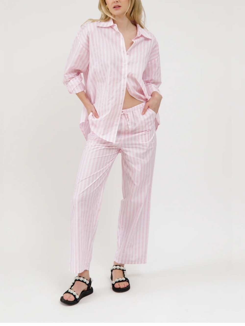 Brunette The Label Pink Stripe Poplin Drawstring Pants